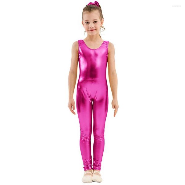 Стадия носить Aoylisey Kids Tank Shiny Metallic Unitard Gymnastics Purpsecuits Огромные для девочек мальчики Child Zentai Spandex Unitards