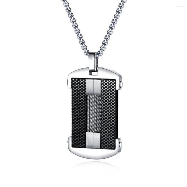 Anhänger Halsketten 2022 Hip Hop Edelstahl Zubehör Schmuck Punk Vintage Schwarz Carbon Fiber Dog Tag Halskette Männer Collier Homme