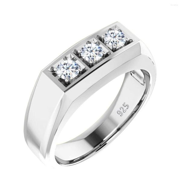Ringos de cluster Creative 3 Stone D Color Moissanite Ring For Man 925 Aniversário de Prata de Sterling para Marido Presente Jóias de Qualidade de Luxo