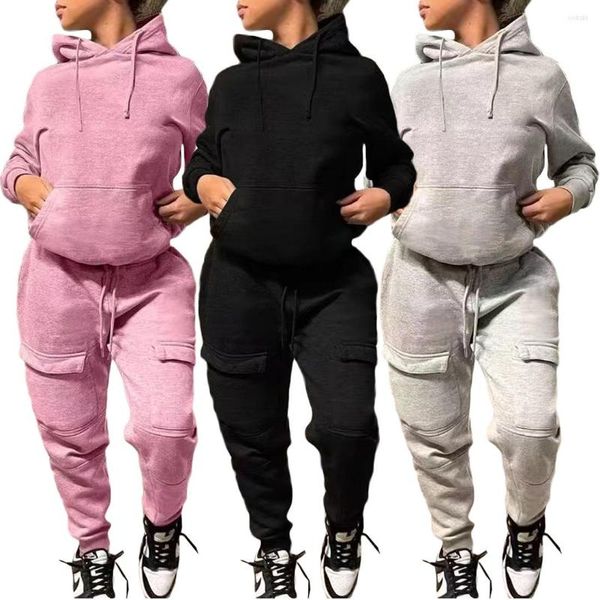 Pantaloni a due pezzi da donna Felpa con cappuccio da donna Tute da jogging Felpa con cappuccio a maniche lunghe e pantaloni sportivi con coulisse in vita