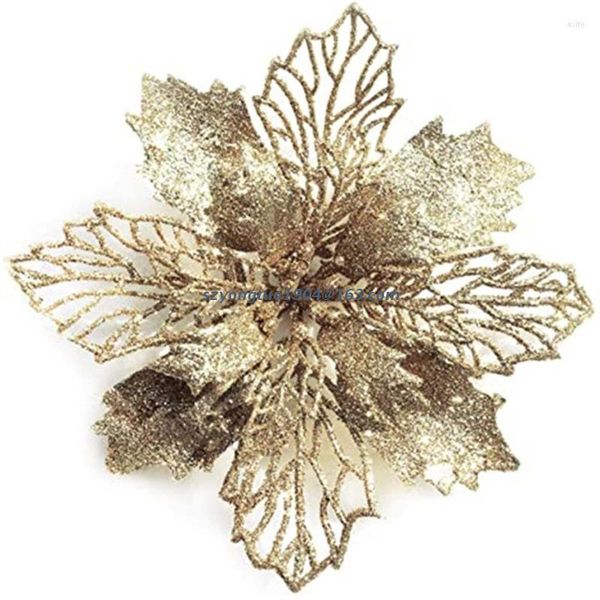 Decorazioni natalizie p82d Poinsettia fiore Glitter artificiale Ornamenti alberi di Natale decorazioni fai -da -te per la festa di casa diserbo della corona