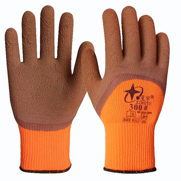 Xingyu Handschutz, Abor-Schutz, kältebeständig, gebürstetes Frottee, warm, halb eingetaucht, verschleißfest, rutschfest und verdickte Arbeitsschutzhandschuhe