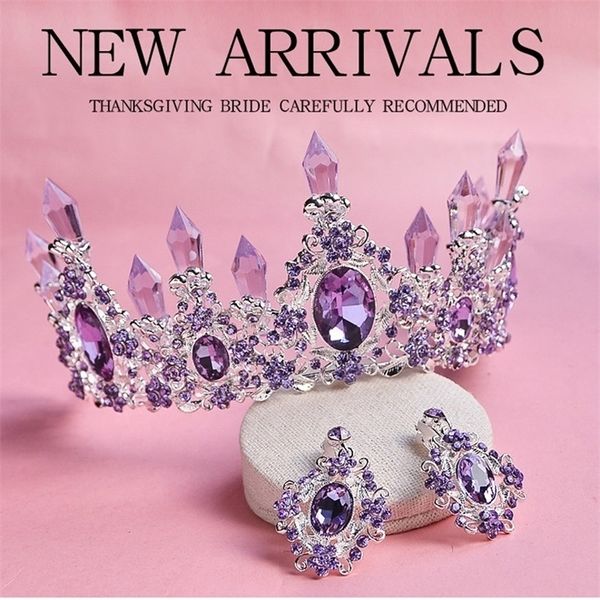 Hochzeitshaarschmuck Ankunft Charming Purple Crystal Bridal Tiara Crowns Magnificent Diadem für Prinzessinzubehör 221109