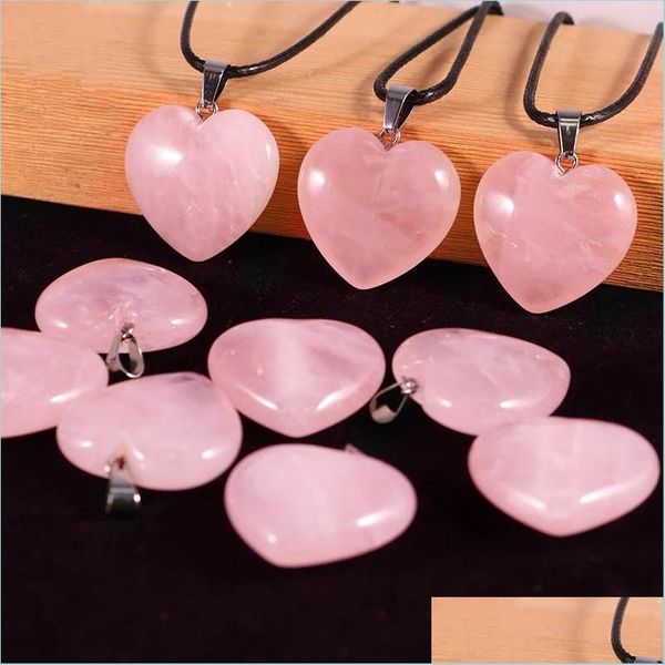 Colares com Pingente Moda Coração Pingente de Cristal de Quartzo Rosa Reiki Cura Chakra Pingentes Colar Para Mulheres Jóias Atacado Gota Dhcnb