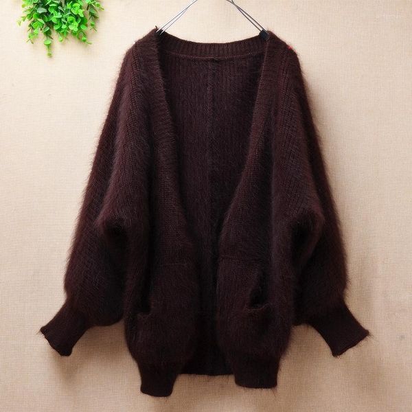 Maglieria da donna Donna Donna Autunno Inverno Coreano Visone Fuzzy Cashmere Sciolto Pigro Oaf Lanterna lunga Cardigan Mantello Giacca di pelliccia d'angora Cappotto Pull