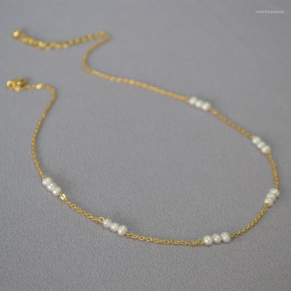 Correntes WT-JN160 Compras de verão feminino Bohemian White Pearl Bead Colar Spacer Gold Chain
