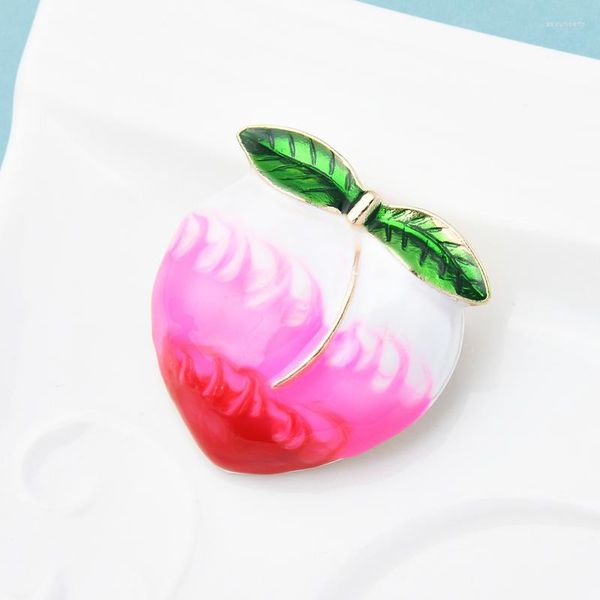 Broches wulibaby esmalte pêssego feminino pinos de broche jóias de jóias de jóias de jóias verdes folhas rosa presente