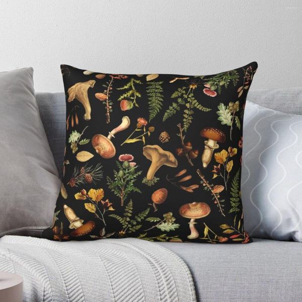 Travesseiro de travesseiro vintage cogumelo floresteira de jardim travesseiro de linho de linho de poliéster de veludo decoração de decoração capa de cama de cama 18 