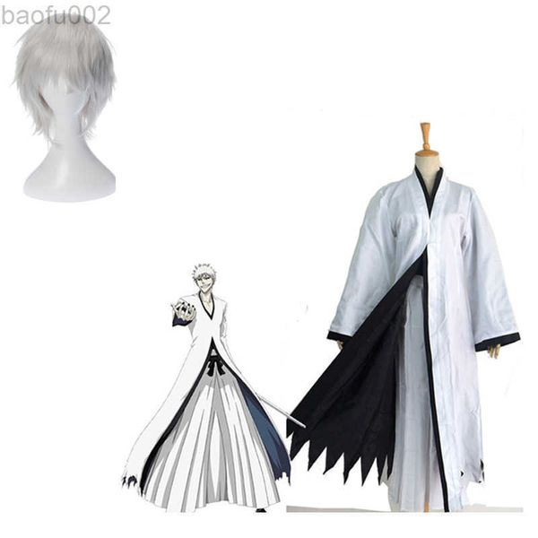 Kurosaki Ichigo Cosplay Come Bleach Die Dad Weiße Ichigo Perücke Anime Strohschuhe und Maske Zubehör Halloween Geschenke Erwachsene L220802