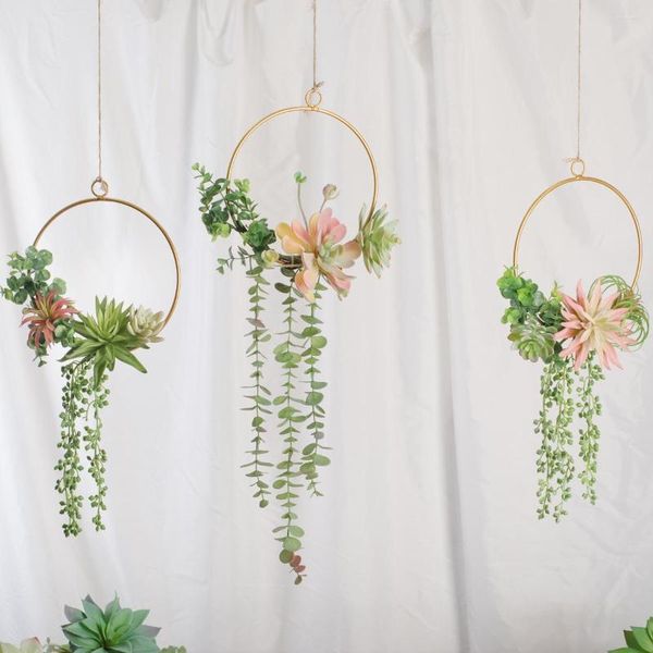 Fiori decorativi Nursery Wall Hanging Geometric Metal Wire Wreath Hoop Frame Piante grasse Ghirlanda di fiori artificiali Festa di nozze