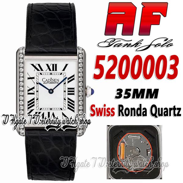 AF Solo af5200003 Swiss Ronda Orologio da uomo al quarzo Diamanti Lunetta Quadrante bianco Marcatori romani neri Lancetta blu Texture nera Pelle Super Edition eternity Orologi unisex