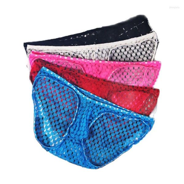 Mutande Uomo Mesh Gridding Slip trasparenti Ultra-sottile Prospettiva non traccia Indipendente Scrotal Pouch Sex Appeal Intimo