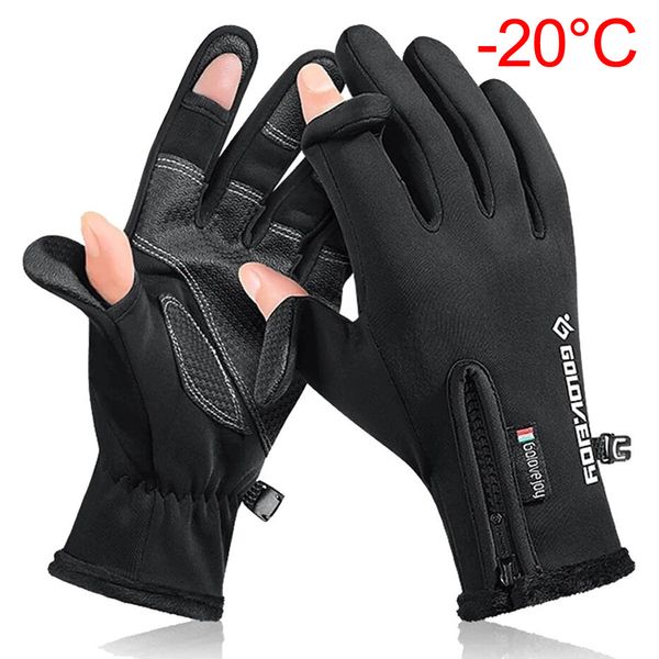 Fünf Finger Handschuhe Wasserdicht Winter Angeln 2 Finger Flip Winddicht Frauen Männer Samt Warm Schutz Fisch Angeln 221110