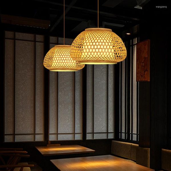 Lâmpadas pendentes de luzes de bambu chinesas Lanterna de cozinha lustre de candidato de jantar teto gangre lamp tabela de café Restaurante iluminação