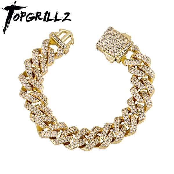 Bracelets de charme TopGrillz 12mm Miami Chain Chain Bracelet com Spring Flop de alta qualidade totalmente gelado cúbico zirconia Hip Hop Jewelry Gift 221109