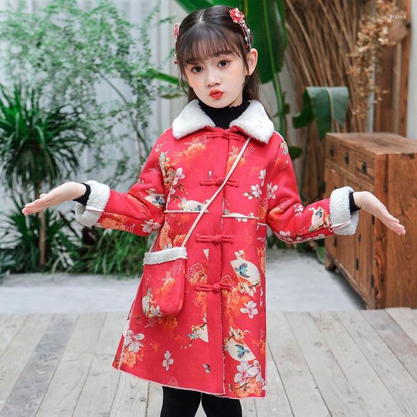 Ethnische Kleidung Muster Süße Mädchen Hanfu Langarm Drucke Mantel Retro Chinesischen Alten Stil Jahr Geburtstag Kleid Warm Halten