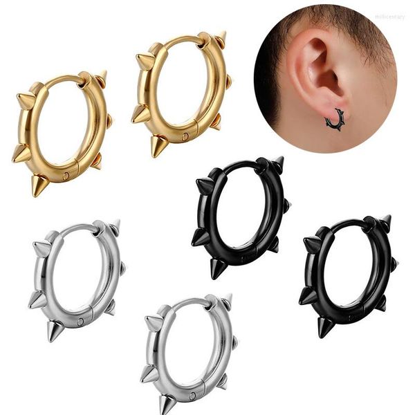 Hoop -Ohrringe Edelstahl Huggie für Männer Frauen Schwarz /Gold Farbe Taper Spike Rivet Ohr wie Hooppunk Unisex Rock 1 Paar