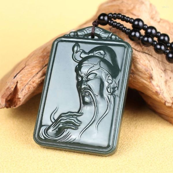 Anhänger Halsketten Jade Natürliche HeTian Guan Yu Marke Schmuck Glück Sicherheit Auspicious Amulett Fein