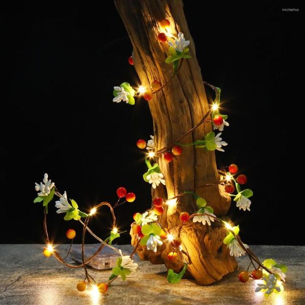 Corde natalizie rattan fiore a corda leggera pino in rame a batteria alimentata alla frutta ghirlanda raccolta decorazione del ringraziamento