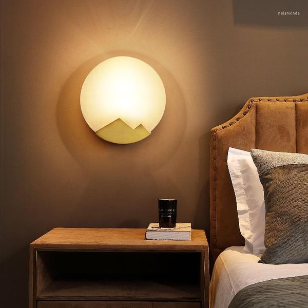 Lampade da parete Lampada da camera da letto in rame Luci in marmo a LED Applique Murale Luminaire Back Mirror Light Fixtures Round Arandela