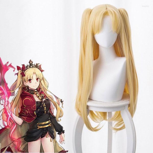 Articoli per feste Fate Ereshkigal Rinaka Saka Gin Rin Oro chiaro Cos Parrucca Anime Gioco Cosplay Riccioli soffici Capelli lunghi gialli femminili Kawaii