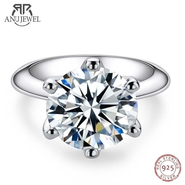 Solitaire Ring Anujewel 5 D Renk Kadınlar İçin Büyük Düğün 18K Altın Kaplama 925 Silver Single S Toptan 221109