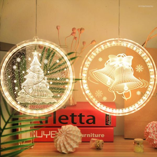 Stringhe Decorazione natalizia per la casa 3D LED Babbo Natale Alce Pupazzo di neve Luci Batteria appesa Natale Anno 2022 Decorazioni natalizie Illuminazione