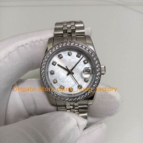 Orologio da donna automatico da donna con scatola 31mm bianco MOP quadrante madreperla diamante lunetta Asia 2813 movimento meccanico da donna orologi da donna