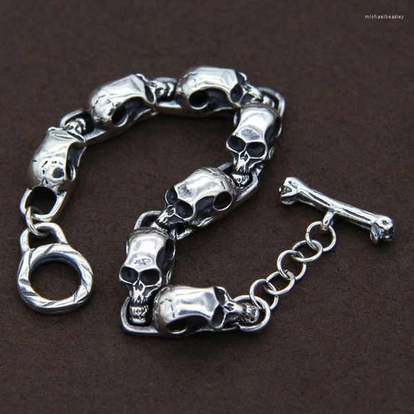 Link-Armbänder, 38 g massives Sterlingsilber 925, Totenkopf-Knebelarmband, für Herren und Damen, dickes Band, cooler antiker Schmuck, Gratis-Box-Geschenke