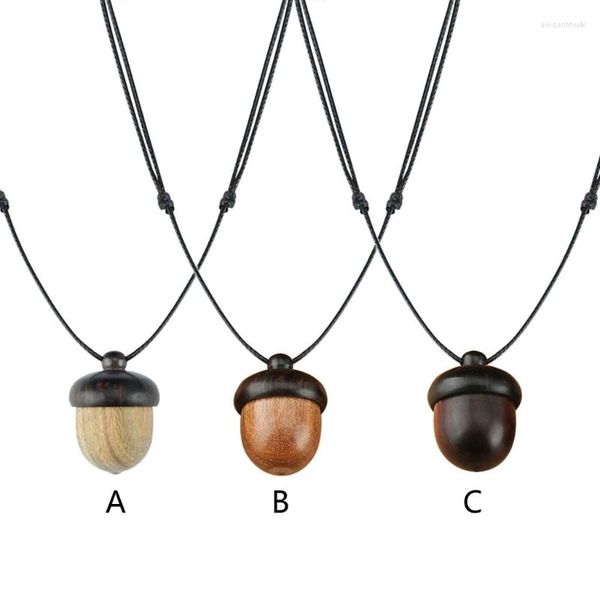 Halsketten mit Anhänger, Ebenholz, Eichel, Wunschflasche, Vintage-Halskette, kann in der Gawu-Box abgeschraubt werden, verstellbare Kette, Seil, hängende Ornamente