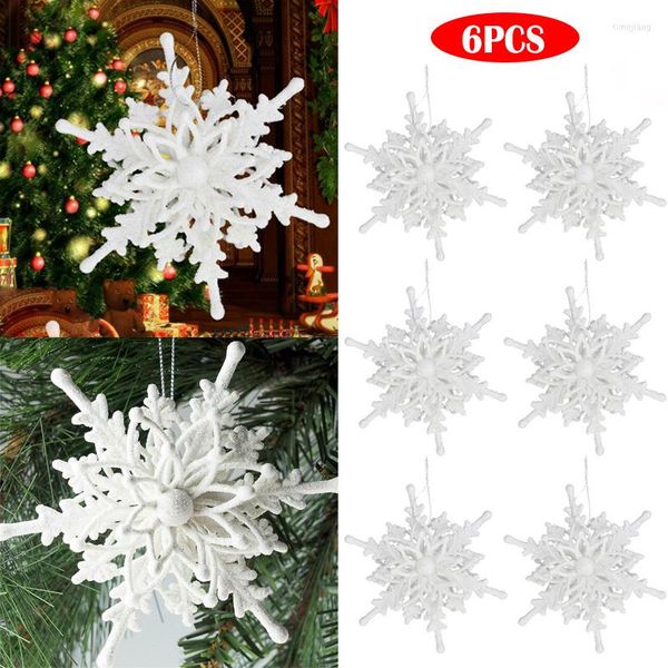 Decorazioni natalizie 12 cm Big Ice White 3D Fiocco di neve in plastica Glitter Natale Ciondolo appeso per la decorazione dell'albero di nozze della festa domestica