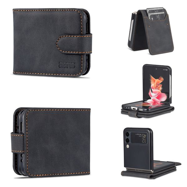 Brieftaschen-Handyhüllen für Samsung Galaxy Z Flip 4/3, reine Farbe, Kalbsleder-Textur, PU-Leder, Flip-Ständer-Hülle mit Kartenfächern