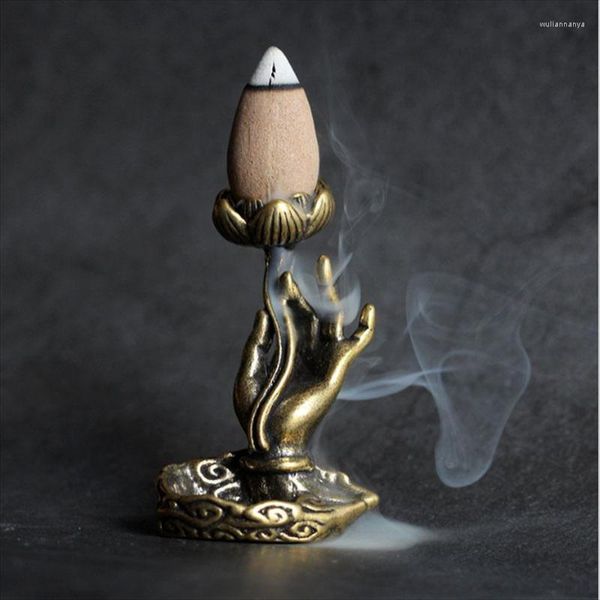 Lâmpadas de fragrâncias Retro Retro Backflow Copper Incense Tea Cerimônia Ornamento Pour Inserir Zen Buddha Hall Lotus Holder Home Decor