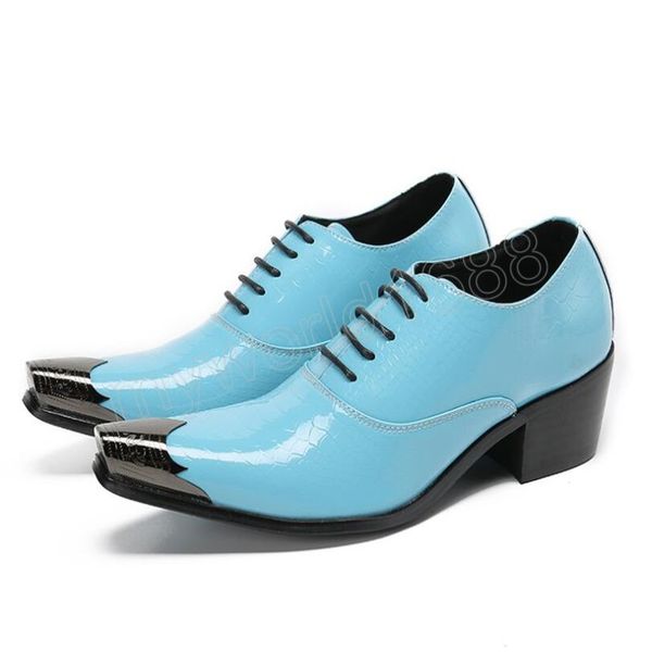 Blaue Oxford-Schuhe im italienischen Stil, Lackleder, für Herren, Business- und Büro-Lederschuhe, Hochzeit, Party, Gentleman, High-Heel-Kleiderschuh