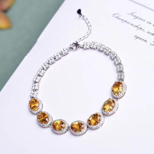 Pulseiras de link 1 PC Pulverização de pedra natural Citrina Facetado Oval Conta de jóias de moda de prata esterlina 925 Presente de jóias para mulheres