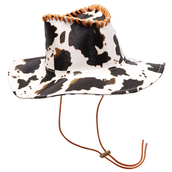 Geniş Memlu Şapkalar Kova Sonbahar Kış Kız Şapkaları Batı Tarzı Tiara Cowgirl Şapka Kadınlar Fedoras Deri Pembe Kovboy İnek Desen Kapağı 221110