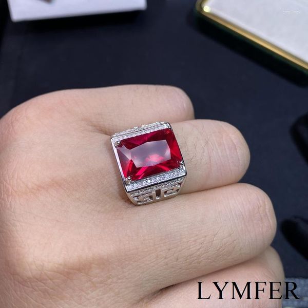 Anelli a grappolo Bellissimo anello da uomo con rubino con gemma quadrata color argento sterling 925