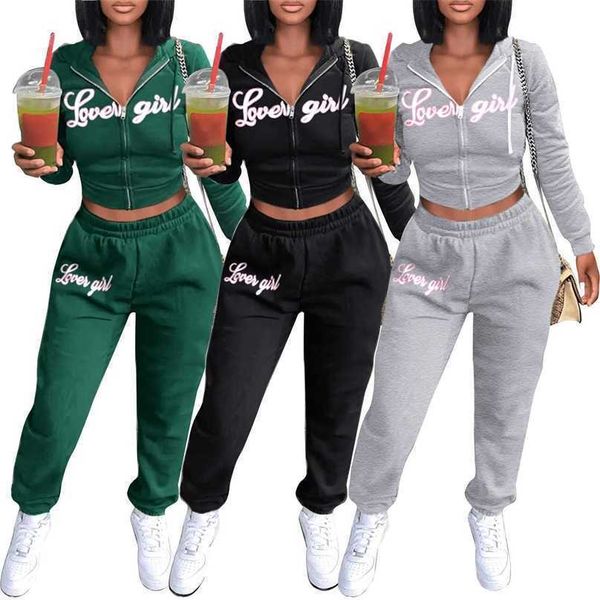 Fall Sportswear Women Rastreos de pista de moda com capuz Capuz Crop calça Top ToDes Ternos de impressão casual de manga longa Conjunto de duas peças