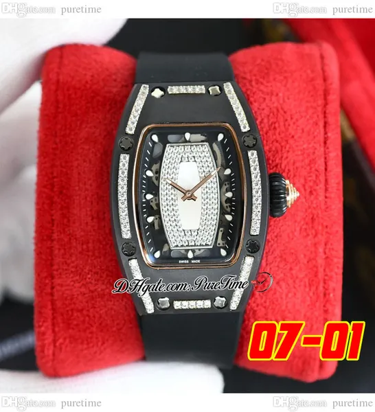 07-01 Черная керамика Miyota Automatic Ladies Watch Womens Watch Thone Rose Gold Diamonds Безель белый бриллиант скелет набор резиновый супер издание 3 стили Puretime