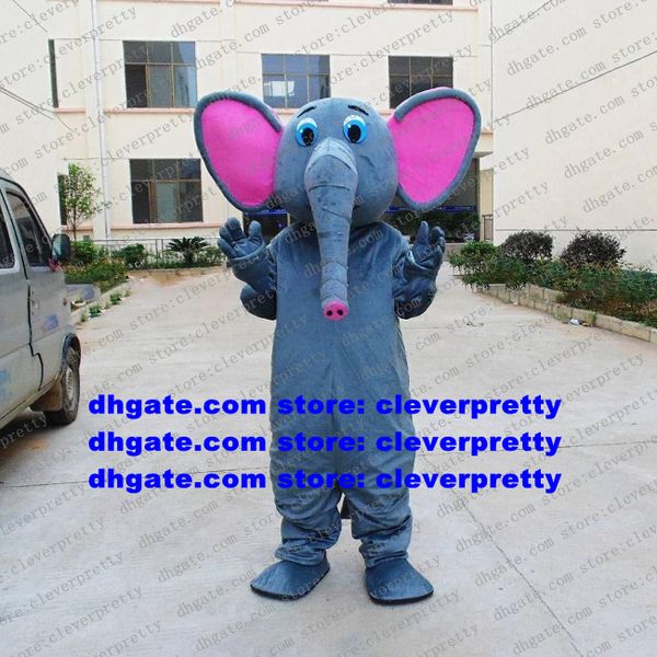 Traje de mascote elefante de elefante cinza