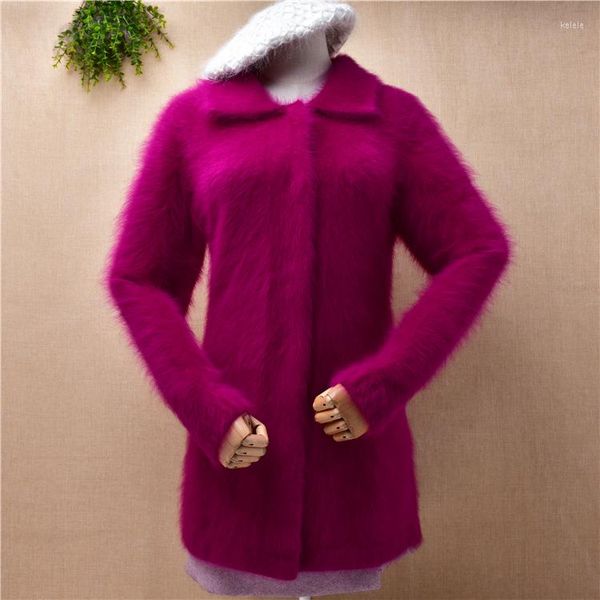 Malhas femininas mulheres mulheres moda puxe rosa peluda de carne de cashmere malha de malha