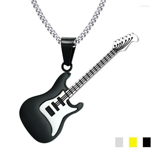 Colares de pendentes 2022 moda rock masculino jóias pingentes de guitarra grátis 60 cm de altura de colar de aço inoxidável polido