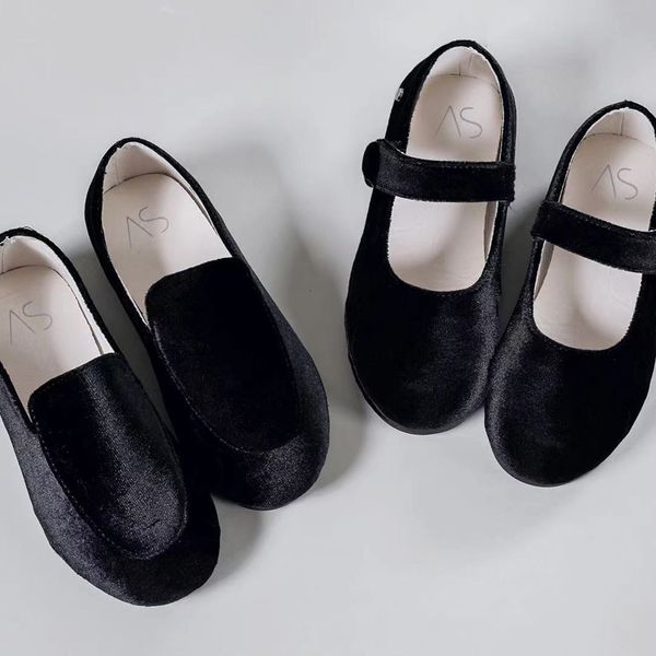 T￪nis sapatos de primavera crian￧as crian￧as crian￧as casuais meninas pretas mocassins de moda preta