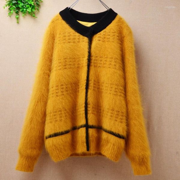 Frauen Strick Top Mujer Frau Kurzen Stil Abgeschnitten Nerz Kaschmir Strickjacken Lange Ärmel Lose Angora Pelz Gestrickte Winter Jacke mantel