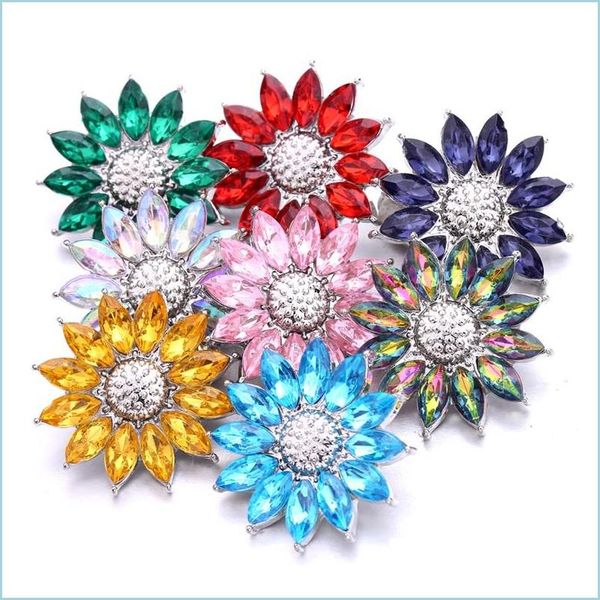 Charms Sier Colore Bottone a pressione Donna Girasole Charms Risultati dei gioielli Cristallo strass 18Mm Bottoni automatici in metallo Bracciale fai da te Panno Dh80F