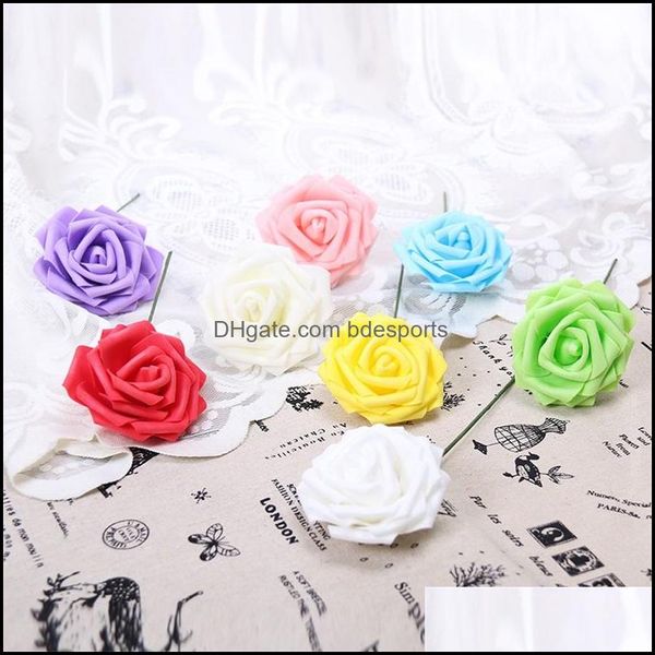 Ghirlande di fiori decorativi 25 teste 8 cm Nuovo Colorf Artificiale Pe Foam Rose Fiori Bouquet da sposa Home Wedding Decor Scrapbooking D Dhmbe