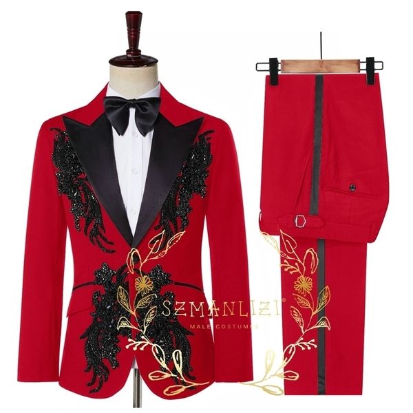 Erkek Suit Blazers kostüm mariage homme gerçek po lüks kristal boncuklar erkek damat düğün takım elbise balo smokin 221111