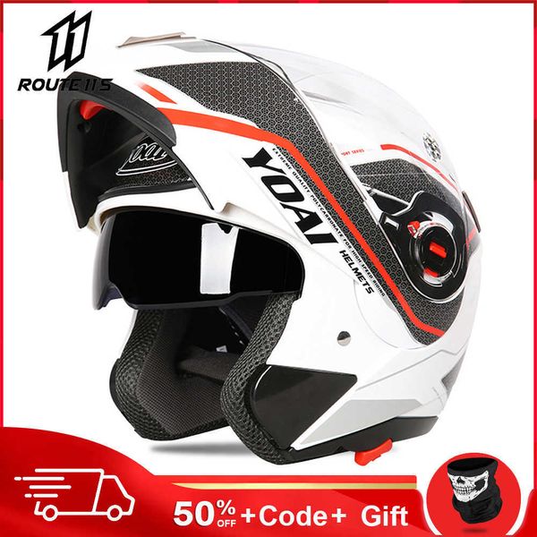 Capacetes de ciclismo yoai motocicleta capacete com bluetooth face completa lente dupla motocicleta capacete de capacete de motocross ABS Four Seasons T221107