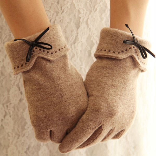 Five Fingers Luves Fashion Moda Elegante Lã Touch Tela Touch Women Women Warm Cashmere Full Deding Leather Bordado A29 221111