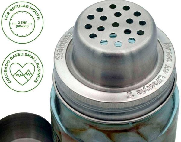 Nuovo barattolo di vetro per bicchieri, coperchi per shaker, coperchio in acciaio inossidabile per barattoli per conserve a bocca normale, shaker per cocktail antiruggine, strofinamento a secco, 70 mm FY5477 bb1103